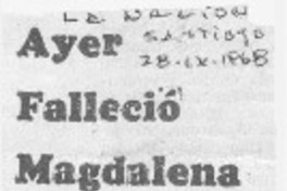 Ayer falleció Magdalena Petit.