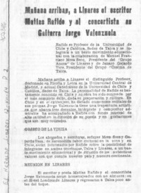 Mañana arriban, a Linares el escritor Matías Rafide y el concertista en guitarra Jorge Valenzuela.