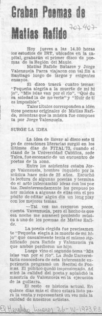 Graban poemas de Matías Rafide.