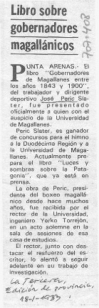 Libro sobre gobernadores magallánicos.