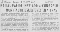 Matías Rafide invitado a congreso mundial de escritores en Atenas.