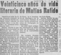 Veinticinco años de vida literaria de Matías Rafide.