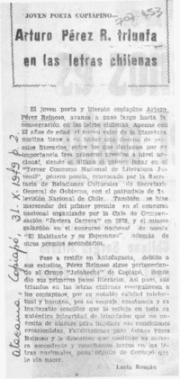 Arturo Pérez R. triunfa en las letras chilenas