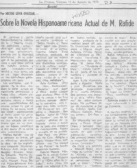 Sobre la novela hispanoamericana actual de M. Rafide