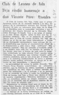 Club de Leones de Isla Teja rindió homenaje a don Vicente Pérez Rosales.