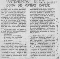 Antevíspera": nueva obra de Matías Rafide.