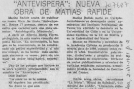 Antevíspera": nueva obra de Matías Rafide.