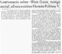 Conferencia sobre "Blest Gana, testigo social", ofrece escritor Hernán Poblete V.