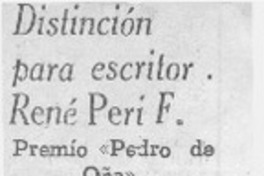 Distinción para escritor René Peri F.
