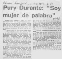 Pury Durante: "Soy mujer de palabra" : [entrevistas]
