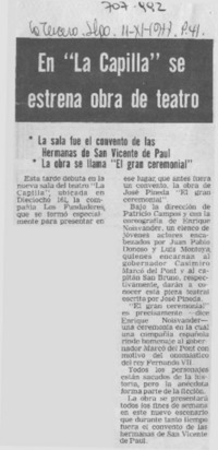 En "La Capilla" se estrena obra de teatro.