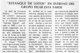 Estanque de lotos" en estreno del Grupo Telar esta tarde.