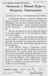 Homenaje a Manuel Rojas y Benjamín Subercaseaux.