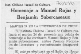 Homenaje a Manuel Rojas y Benjamín Subercaseaux.