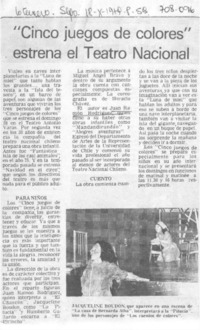 "Cinco juegos de colores" estrena el teatro nacional.