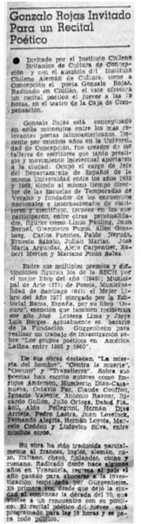 Gonzalo Rojas invitado para un recital poético.