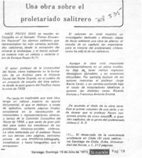 Una Obra sobre el proletariado salitrero.