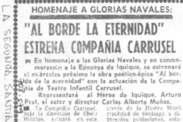 "Al Borde de la eternidad" estrena compañía Carrusel.