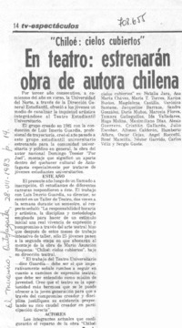 En teatro: estrenarán obra de autora chilena.