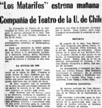 Los mataifes" estrena mañana compañía de Teatro de la U. de Chile.