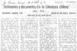 Testimonios y documentos de la literatura chilena (1842-1975)