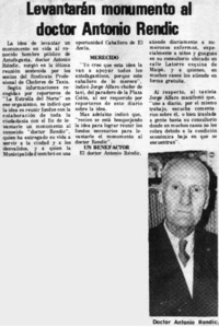 Levantarán monumento al doctor Antonio Rendic.