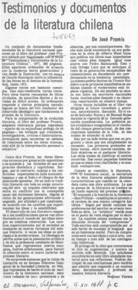 Testimonios y documentos de la literatura chilena