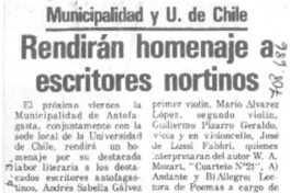 Rendirán homenaje a escritores nortinos.