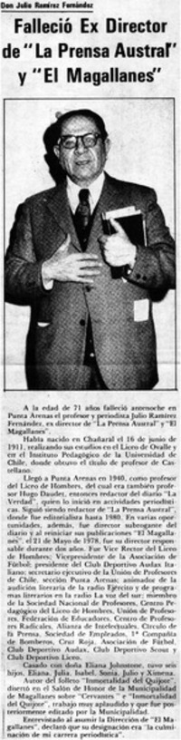 Falleció ex Director de "La Prensa Austral" y "El Magallanes".