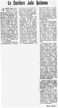 La escritora Julia Quiñones