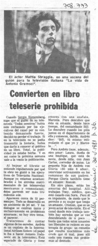 Convierten en libro teleserie prohibida.