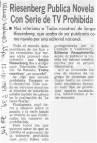 Riesenberg publica novela con serie de TV prohibida.
