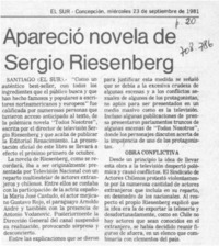 Apareció novela de Sergio Riesenberg.