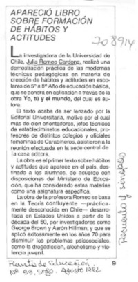 Apareció libro sobre formación de hábitos y actitudes.