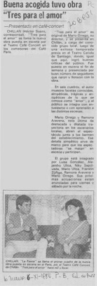 Buena acogida tuvo obra "Tres para el amor"