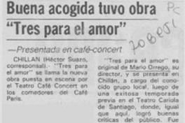 Buena acogida tuvo obra "Tres para el amor"