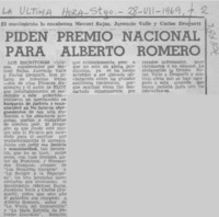Piden premio nacional para Alberto Romero.