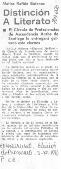 Distinción a literato