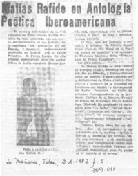 Matías Rafide enaAntología poética iberoamericana.