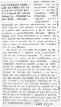 Las Fuerzas armadas de Chile en la vida nacional.