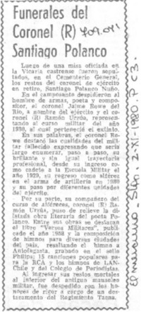 Funerales del Coronel (R) Santiago Polanco.