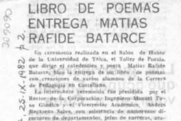 Libro de poemas entrega Matías Rafide Batarce.