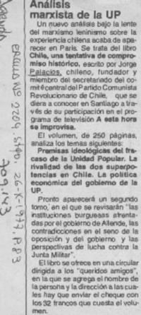 Análisis marxista de la UP.