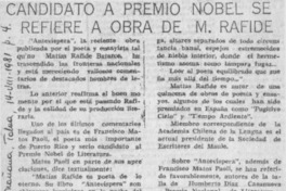Candidato a premio nobel se refiere a obra de M. Rafide.