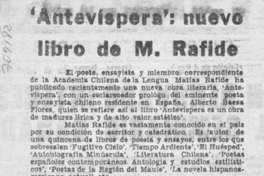 "Antevíspera": nuevo libro de Matías Rafide.