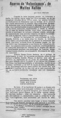 Acerca de "Antevíspera", de Matías Rafide