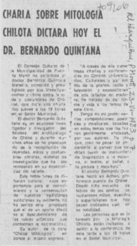 Charla sobre mitología chilota dictará hoy el Dr. Bernardo Quintana.