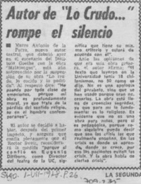 Autor de "Lo crudo--" rompe el silencio.