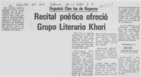 Recital poético ofreció grupo Literario Khori.