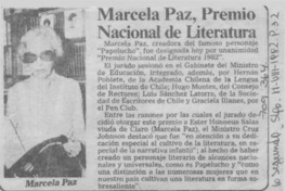 Marcela Paz, Premio Nacional de Literatura.